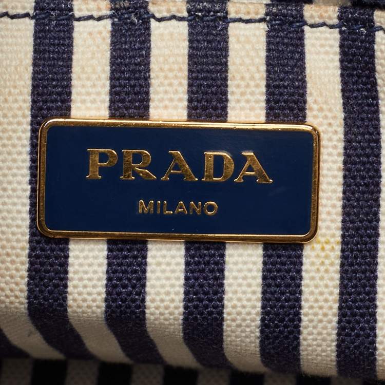 Pre Owned Prada Canapa Logo Blue Canvas Tote