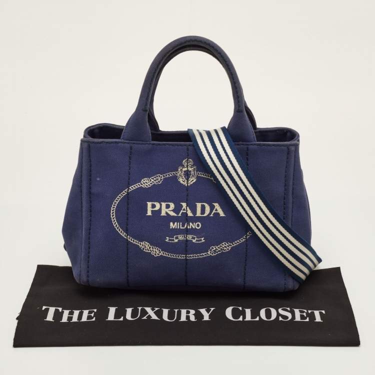 Pre Owned Prada Canapa Logo Blue Canvas Tote