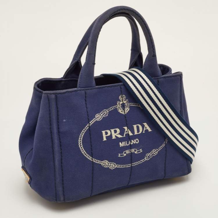 Pre Owned Prada Canapa Logo Blue Canvas Tote
