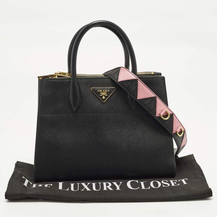 Pre Owned Prada Paradigme Black/Pink Saffiano Leather Tote