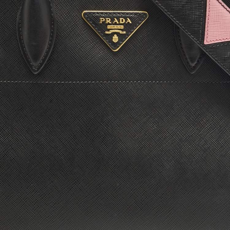 Pre Owned Prada Paradigme Black/Pink Saffiano Leather Tote