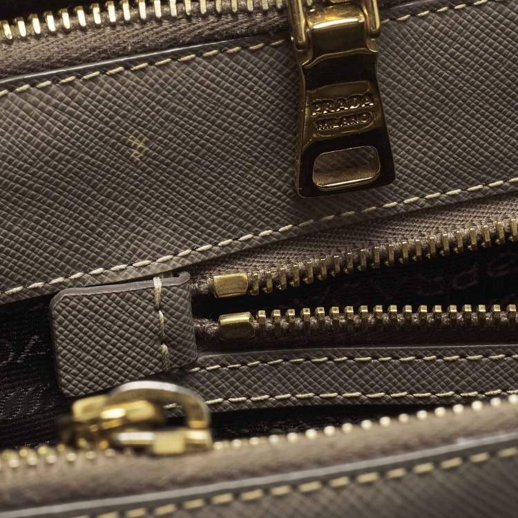 Pre Owned Prada Double Zip Large Grey Saffiano Lux Leather Tote