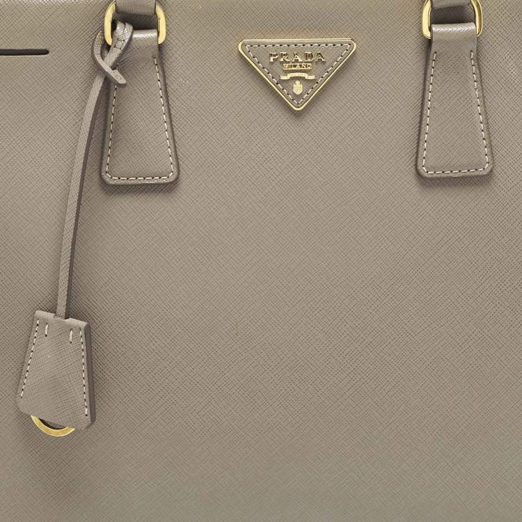 Pre Owned Prada Double Zip Large Grey Saffiano Lux Leather Tote