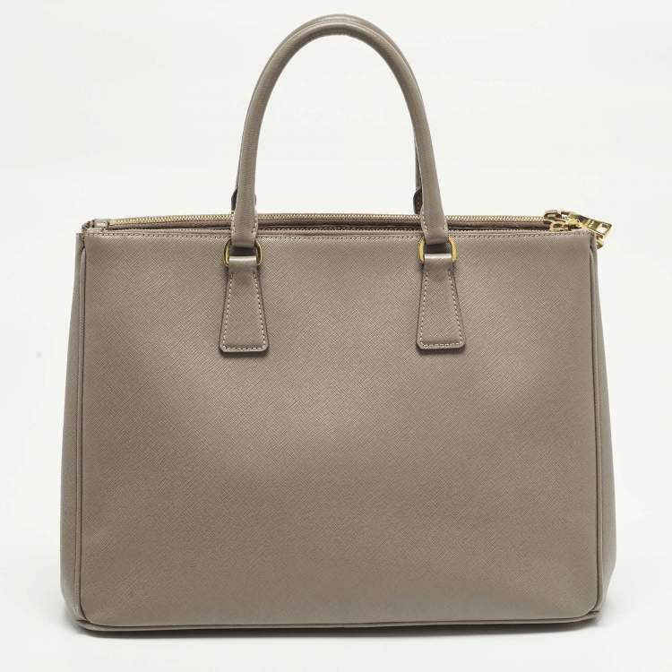 Pre Owned Prada Double Zip Large Grey Saffiano Lux Leather Tote