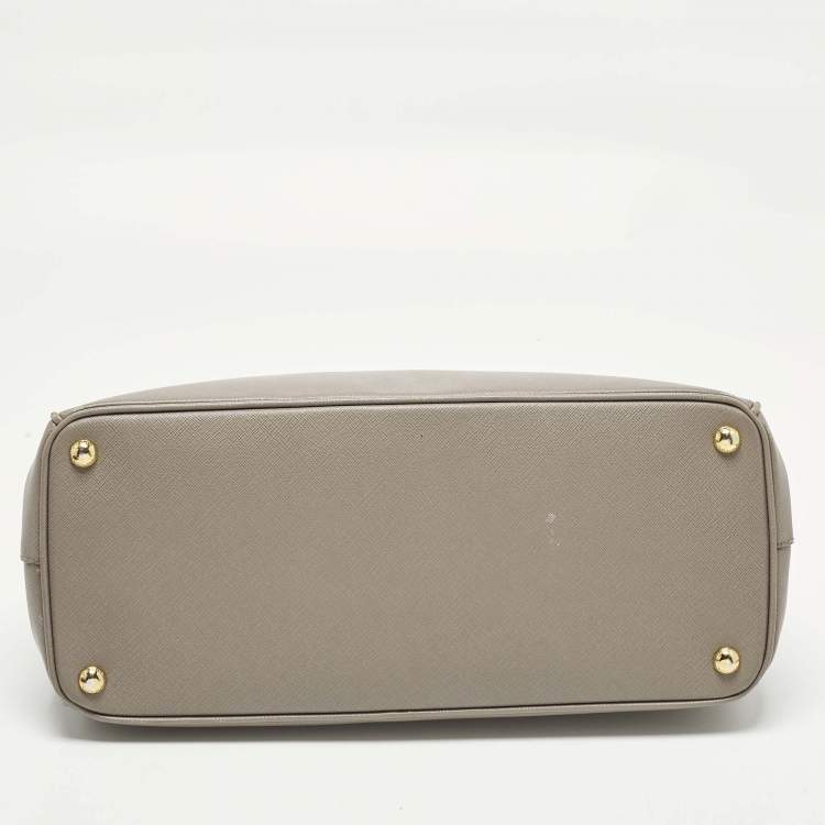 Pre Owned Prada Double Zip Large Grey Saffiano Lux Leather Tote