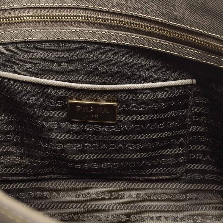 Pre Owned Prada Double Zip Large Grey Saffiano Lux Leather Tote