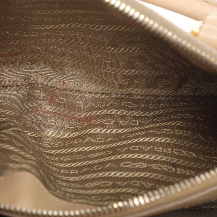 Pre Owned Prada Galleria Double Zip Small Beige Saffiano Lux Leather Tote