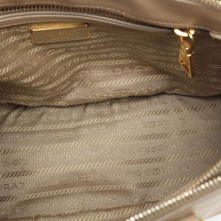 Pre Owned Prada Galleria Double Zip Small Beige Saffiano Lux Leather Tote