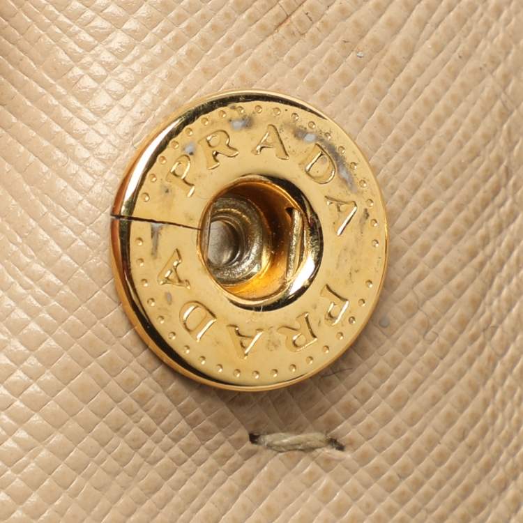 Pre Owned Prada Galleria Double Zip Small Beige Saffiano Lux Leather Tote