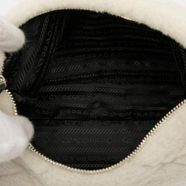 Pre Owned Prada White Quilted Shearling Padded Crossbody