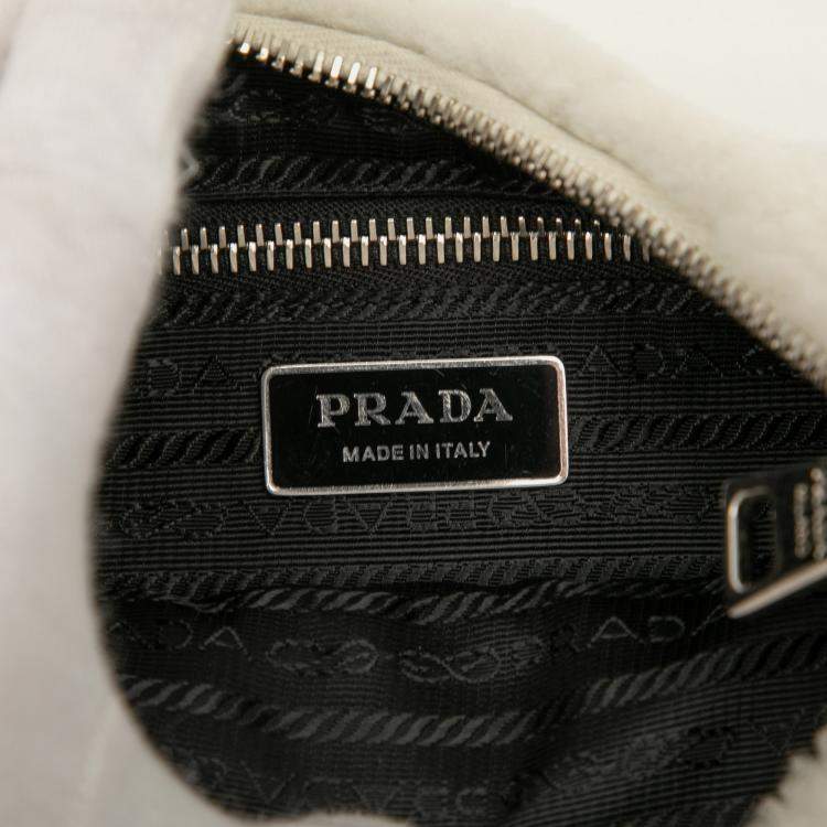 Pre Owned Prada White Quilted Shearling Padded Crossbody