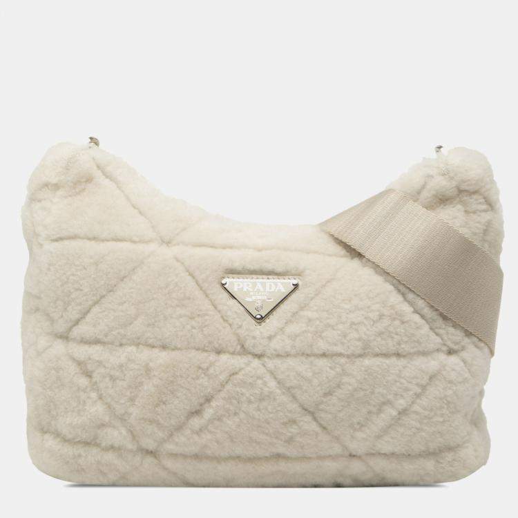 Pre Owned Prada White Quilted Shearling Padded Crossbody