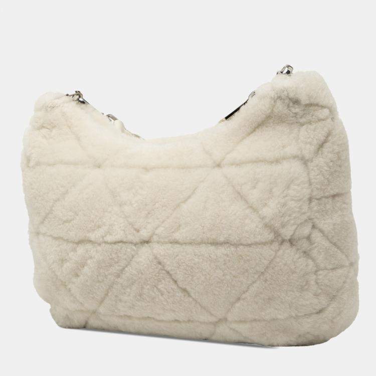 Pre Owned Prada White Quilted Shearling Padded Crossbody