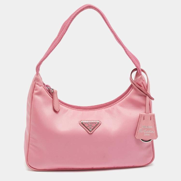 Pre Owned Prada Re-Edition 2000 Pink Nylon Shoulder Bag