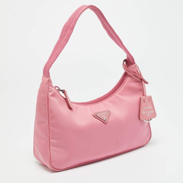 Pre Owned Prada Re-Edition 2000 Pink Nylon Shoulder Bag