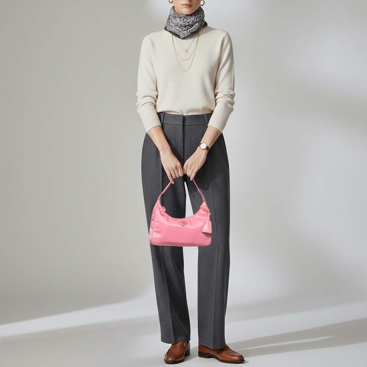 Pre Owned Prada Re-Edition 2000 Pink Nylon Shoulder Bag