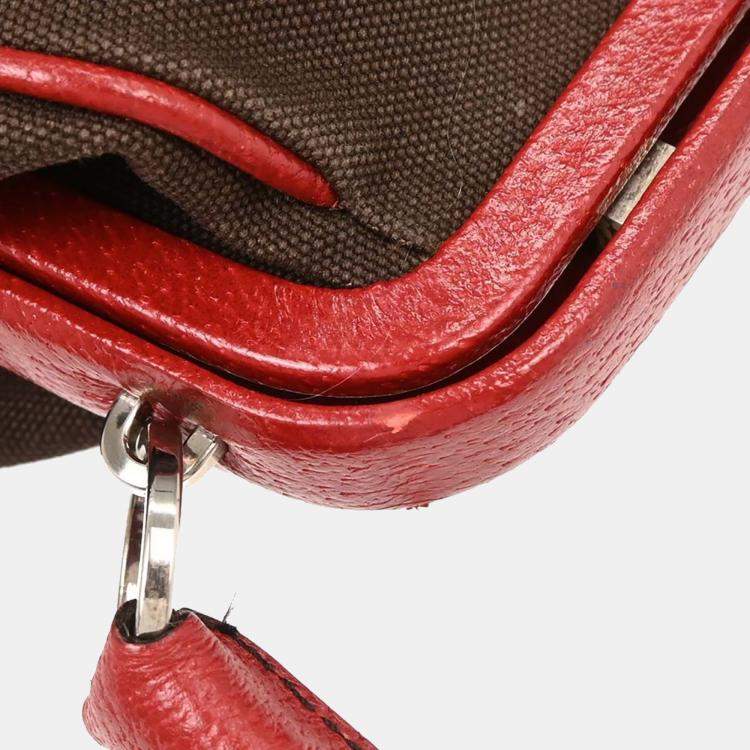 Pre Owned Prada Brown/Red Canvas Leather Handbag