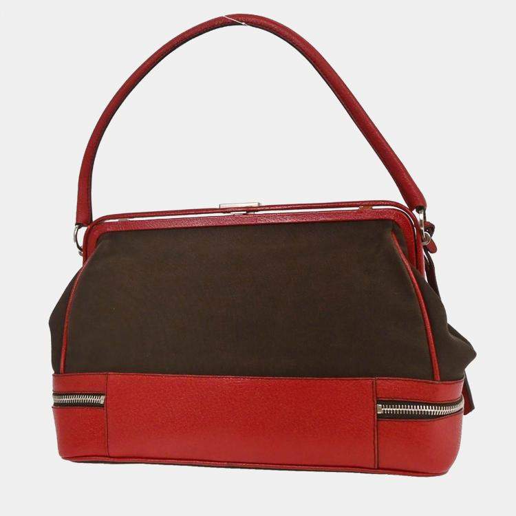 Pre Owned Prada Brown/Red Canvas Leather Handbag