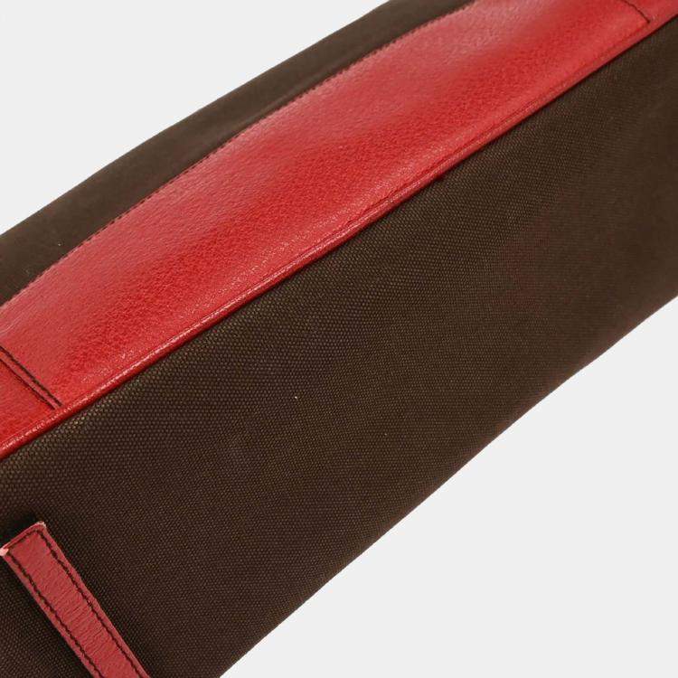 Pre Owned Prada Brown/Red Canvas Leather Handbag