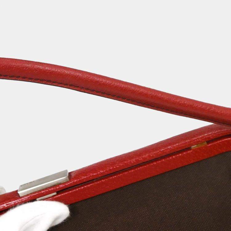 Pre Owned Prada Brown/Red Canvas Leather Handbag