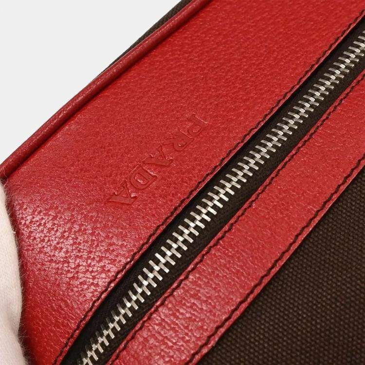 Pre Owned Prada Brown/Red Canvas Leather Handbag