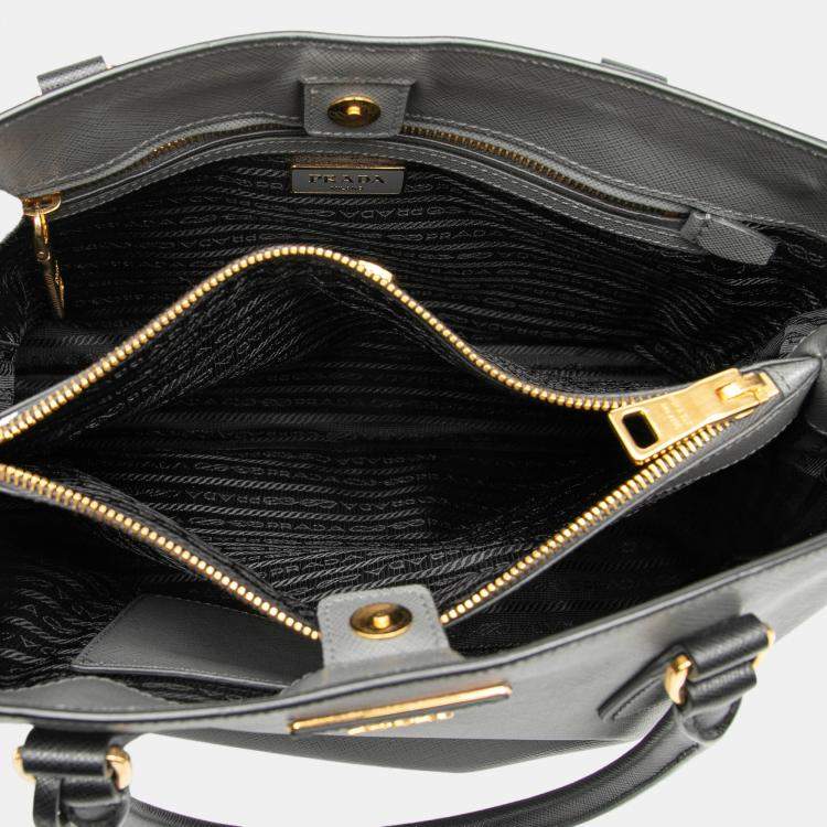 Pre Owned Prada Black Medium Bicolor Saffiano Lux Galleria Satchel