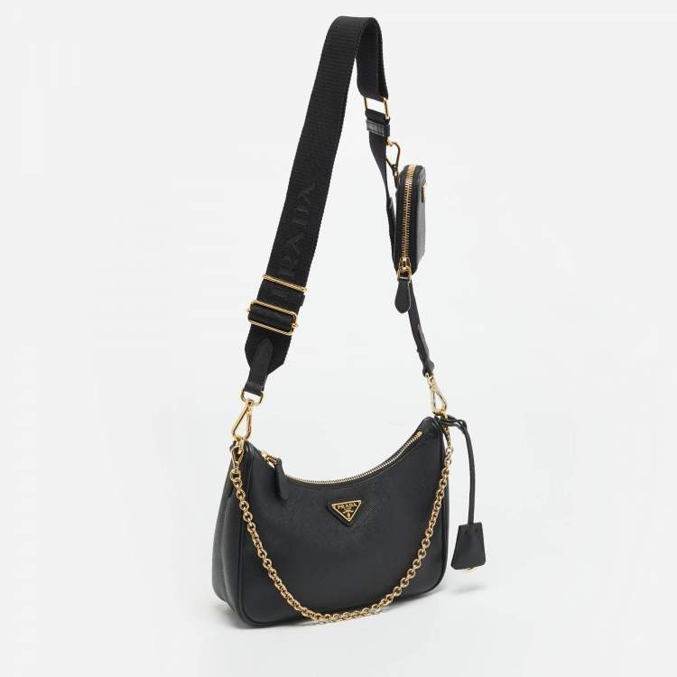 Pre Owned Prada Re-Edition 2005 Black Saffiano Lux Leather Shoulder Bag