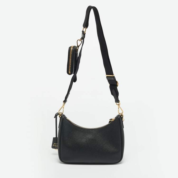 Pre Owned Prada Re-Edition 2005 Black Saffiano Lux Leather Shoulder Bag