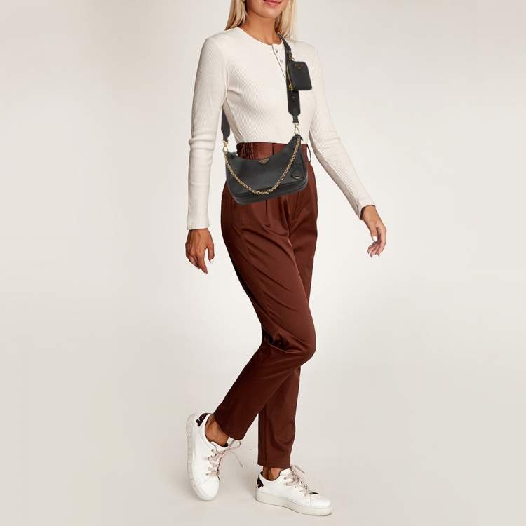 Pre Owned Prada Re-Edition 2005 Black Saffiano Lux Leather Shoulder Bag