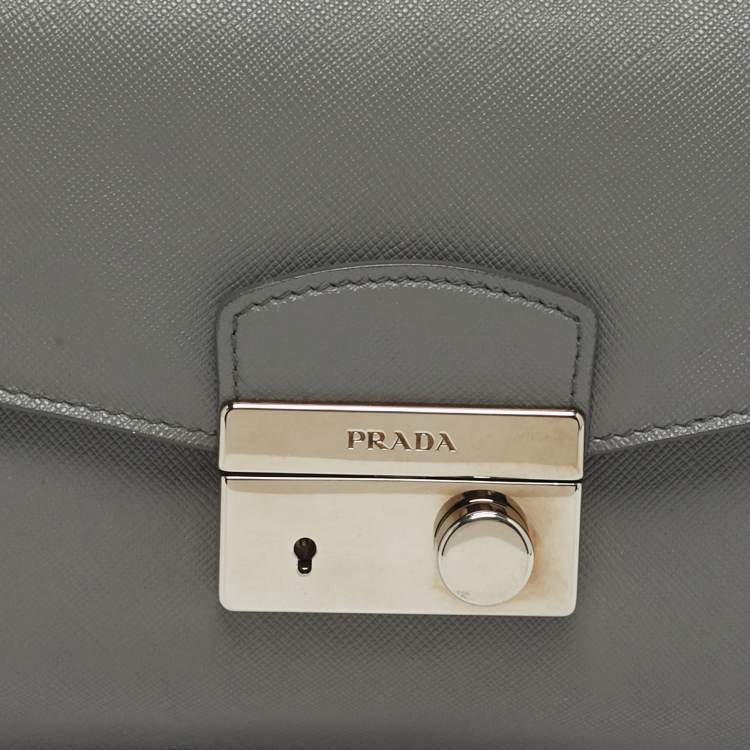 Pre Owned Prada Sound Grey Saffiano Soft Leather Clutch