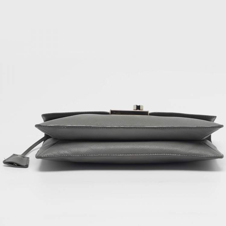 Pre Owned Prada Sound Grey Saffiano Soft Leather Clutch
