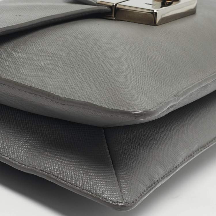 Pre Owned Prada Sound Grey Saffiano Soft Leather Clutch