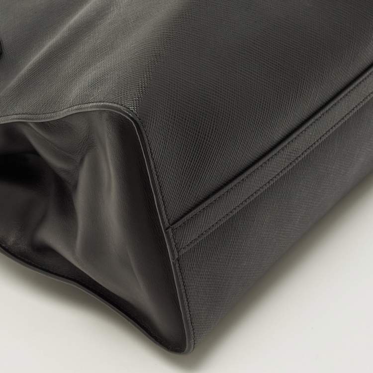 Pre Owned Prada Monochrome Medium Black Saffiano Cuir Leather Tote