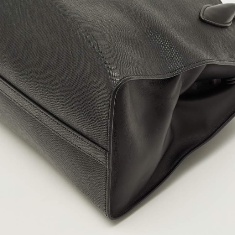 Pre Owned Prada Monochrome Medium Black Saffiano Cuir Leather Tote