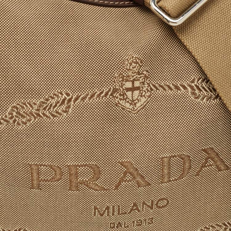 Pre Owned Prada Brown/Beige Logo Jacquard Canvas Messenger Bag