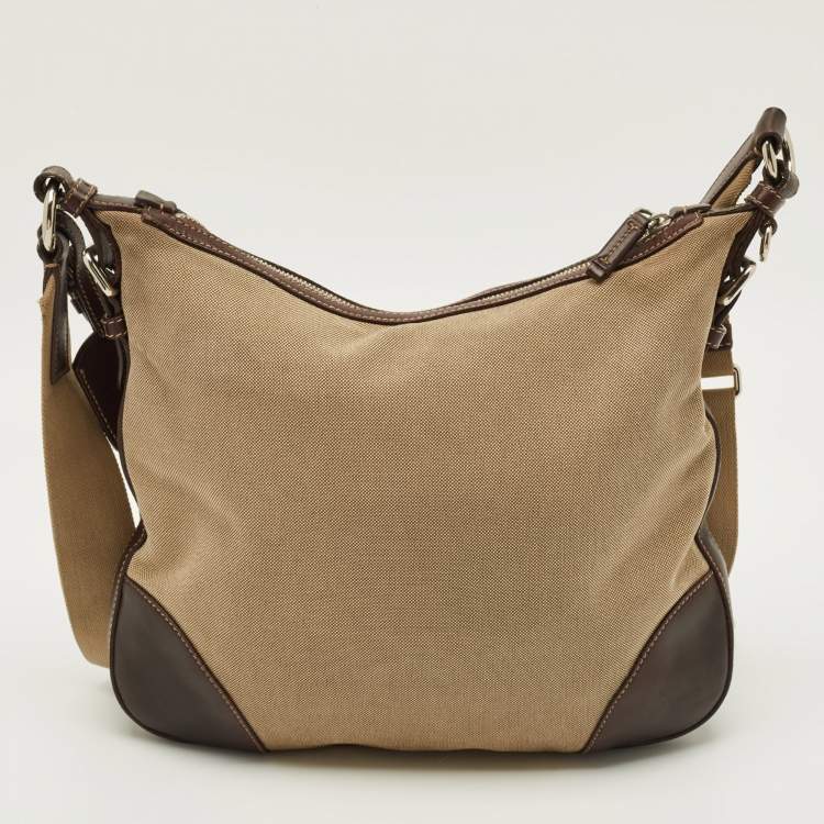 Pre Owned Prada Brown/Beige Logo Jacquard Canvas Messenger Bag