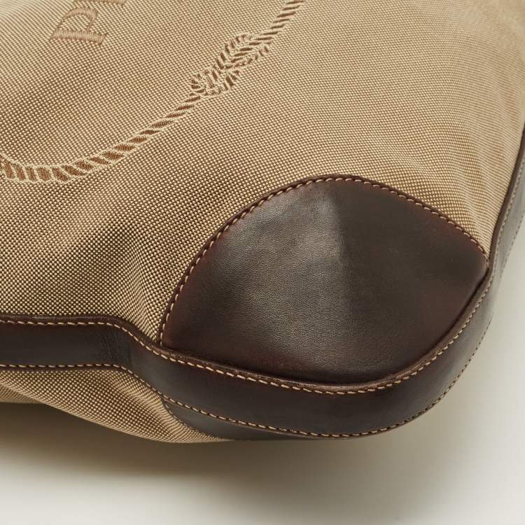 Pre Owned Prada Brown/Beige Logo Jacquard Canvas Messenger Bag