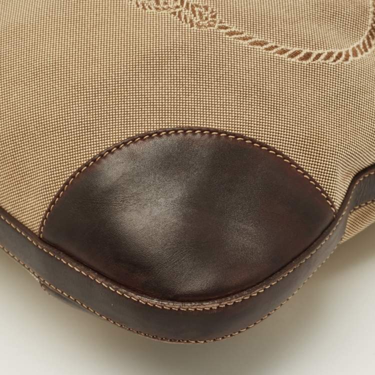 Pre Owned Prada Brown/Beige Logo Jacquard Canvas Messenger Bag