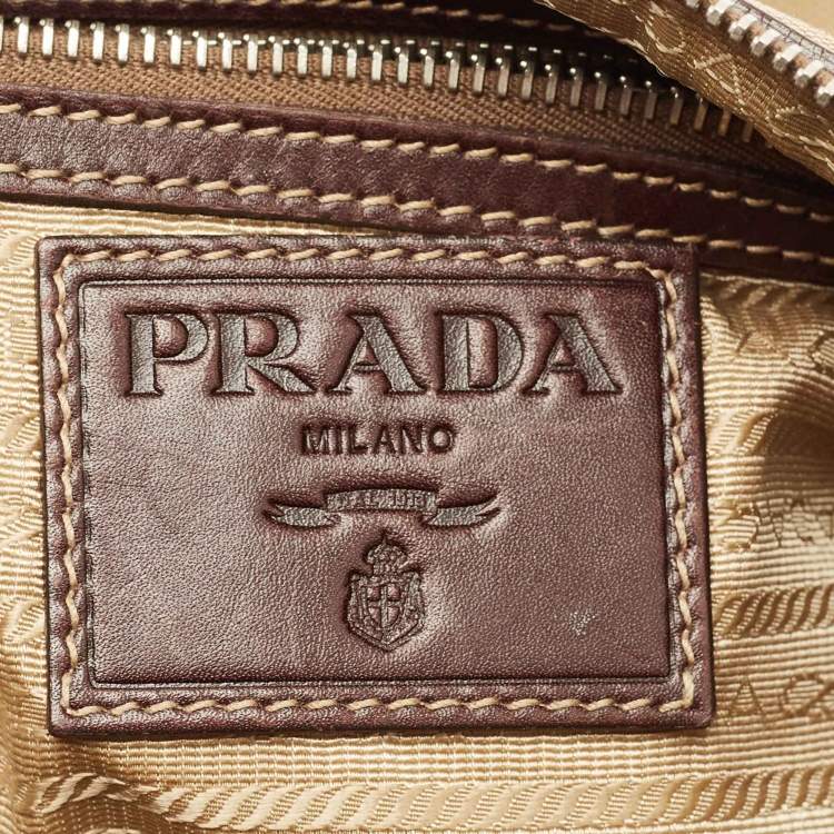 Pre Owned Prada Brown/Beige Logo Jacquard Canvas Messenger Bag