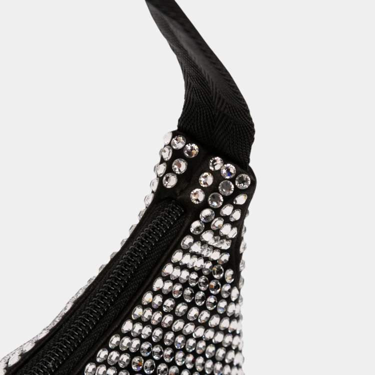 Pre Owned Prada Black Mini Satin Crystal Re Edition 2000 Shoulder Bag