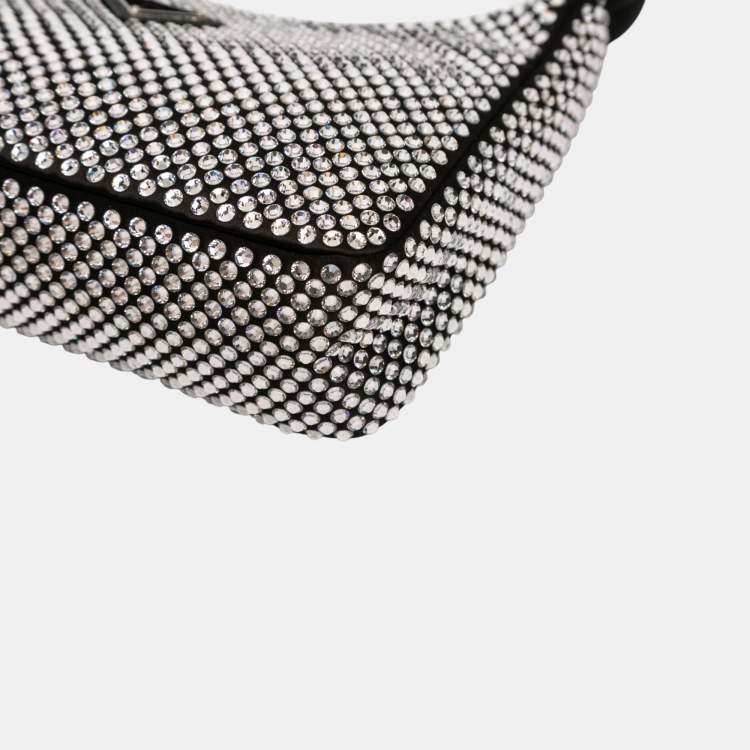 Pre Owned Prada Black Mini Satin Crystal Re Edition 2000 Shoulder Bag