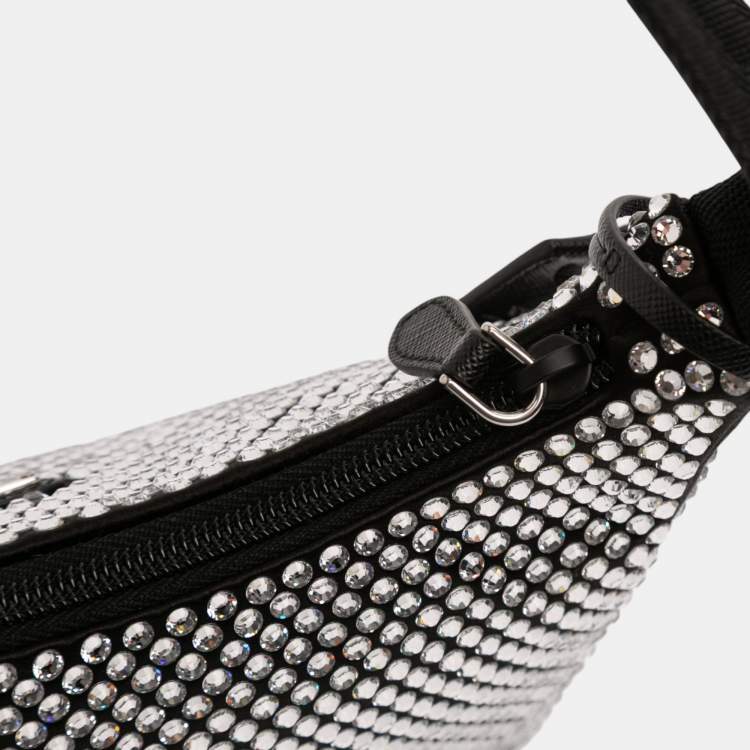 Pre Owned Prada Black Mini Satin Crystal Re Edition 2000 Shoulder Bag