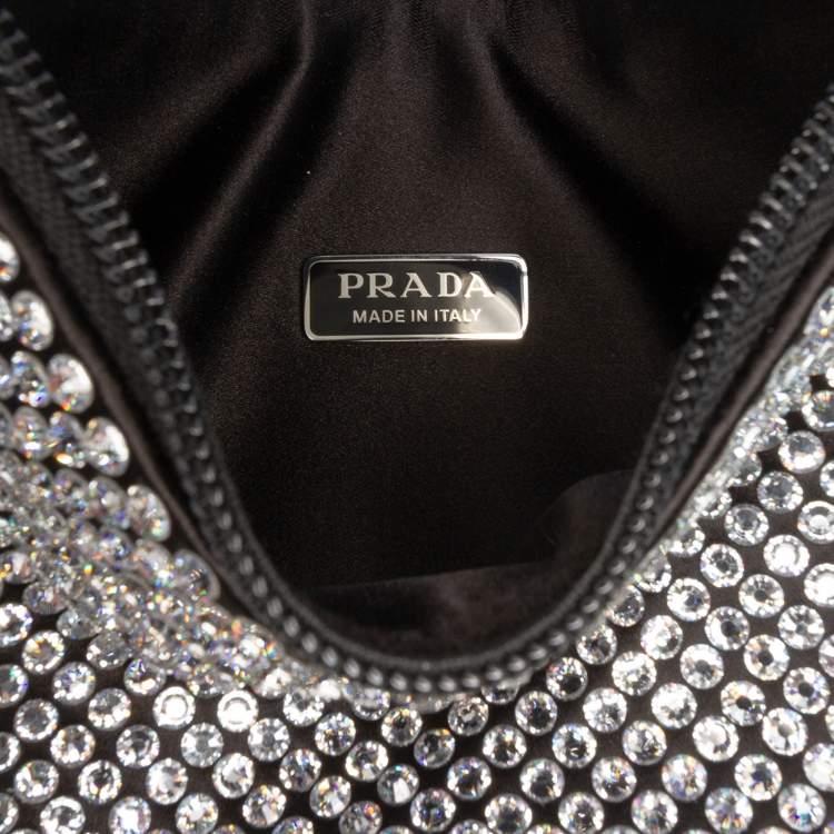 Pre Owned Prada Black Mini Satin Crystal Re Edition 2000 Shoulder Bag