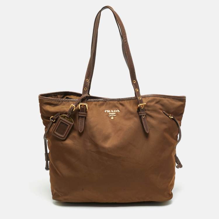 Pre Owned Prada Brown Nylon and Saffiano Leather Shopper Tote
