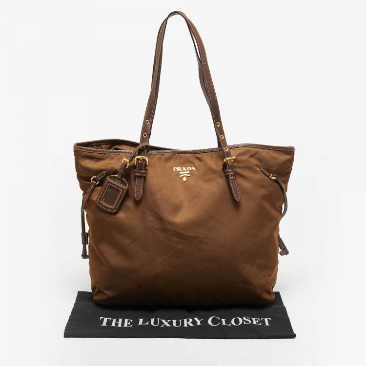 Pre Owned Prada Brown Nylon and Saffiano Leather Shopper Tote