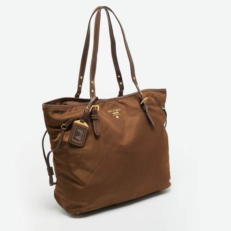 Pre Owned Prada Brown Nylon and Saffiano Leather Shopper Tote