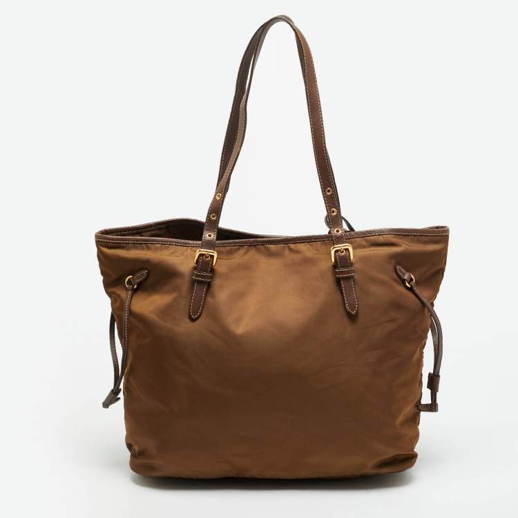 Pre Owned Prada Brown Nylon and Saffiano Leather Shopper Tote