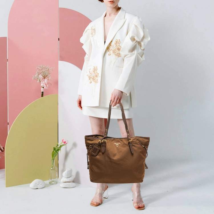 Pre Owned Prada Brown Nylon and Saffiano Leather Shopper Tote