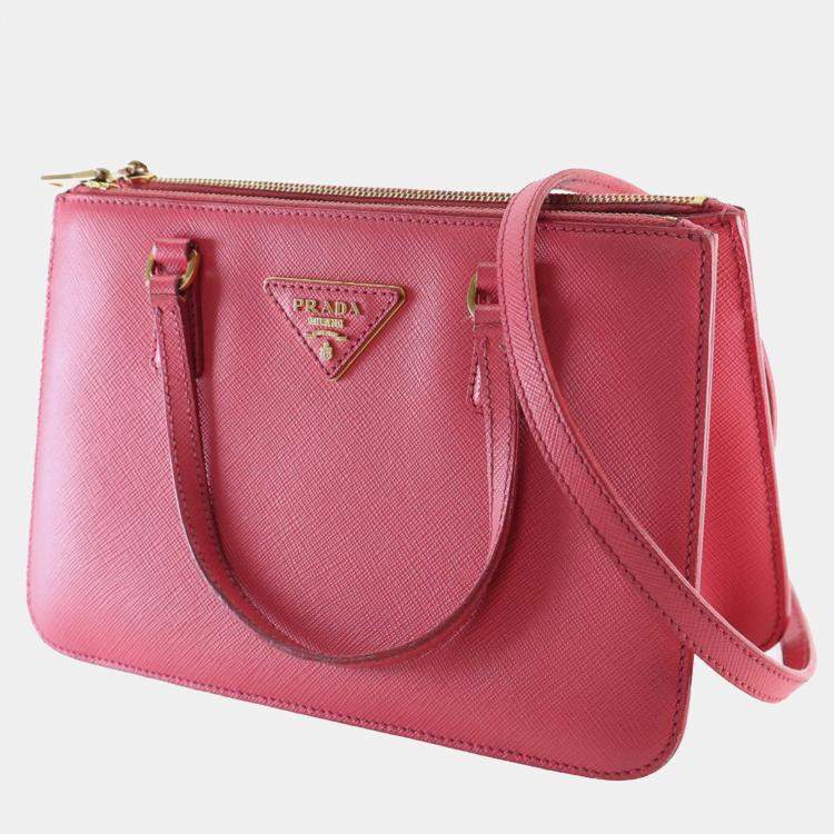 Pre Owned Prada Pink Mini Saffiano Lux Galleria Double Zip Satchel