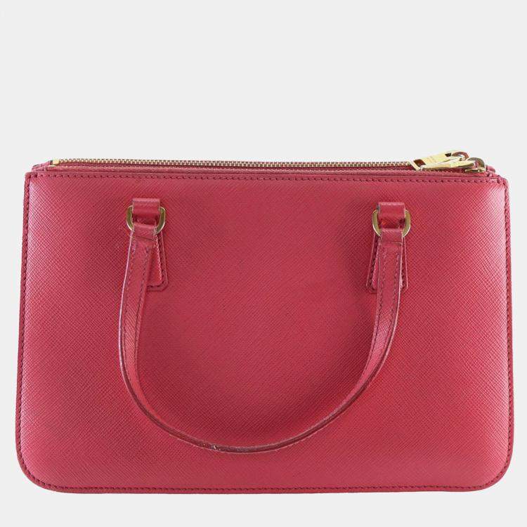 Pre Owned Prada Pink Mini Saffiano Lux Galleria Double Zip Satchel